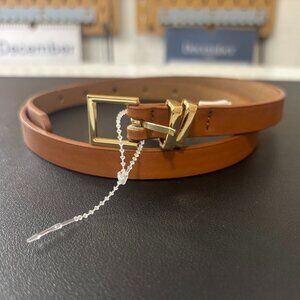 Aldo Women's Brown (Tan) Trouser Skinny Belt, Size Small, Gold-plated Hardware